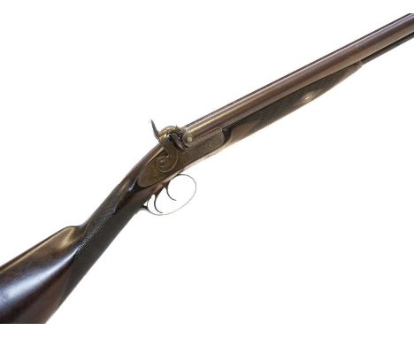 George and John Deane percussion 14 bore side by side shotgun, 32inch Damascus barrels with platinum breach plugs, the rib en