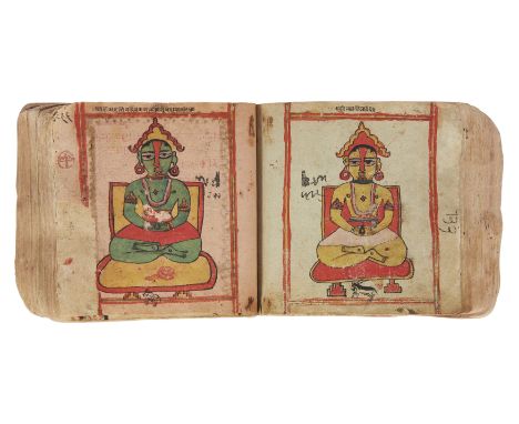 An illustrated Jain manuscript, 19th century or earlier, ink and opaque pigments on colored paper, 345ff., with 10 and 11ll. 