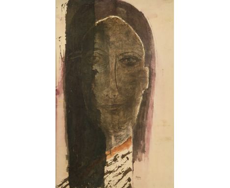 Rabindranath Tagore (Indian, 1861-1941), Untitled, portrait of a woman, print on paper, France 1930s, 64x42 cm (94x70 cm fram