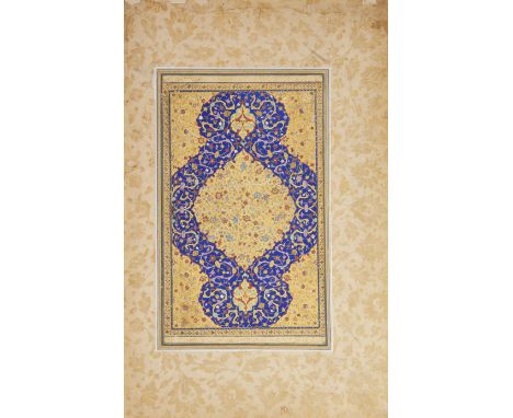 A Safavid illuminated folio from a manuscript of Nizami’s Makhzan al-'Asrar, probably Shiraz, Iran, circa 1585 AD, the centra