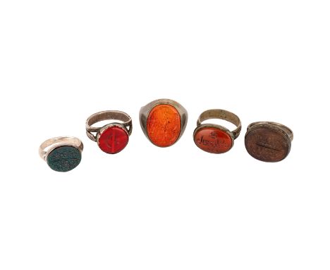 Property from a Private London CollectionA group of five white metal rings with engraved seals, Persia,19th century and earli