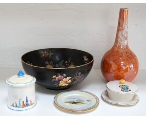 SELECTION OF CARLTON WARE
comprising a 1920s Carlton Armand lustre Ware mottled orange vase with long tapering neck; an early