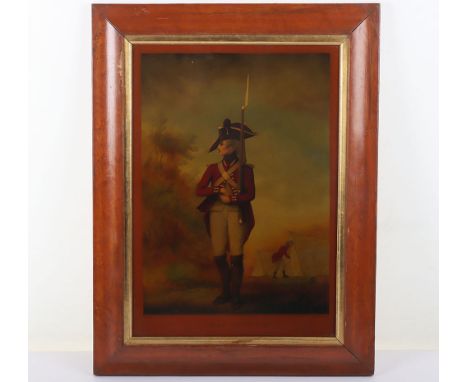 Framed Reverse Print on Glass of a Georgian Period British Foot Soldier, published July 20 1791 by Thos Macklin Poets Gallery
