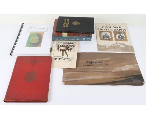 Various military books including Textbook of Ammunition Notified in Army Orders for February 1936, Dons Last Effort, Ships of