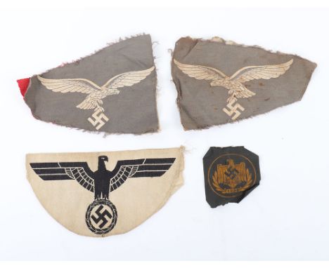 WW2 German Luftwaffe Car Pennant and Badges: Both sides of Luftwaffe pennant cut eagles , stitched with backing cloth and arm