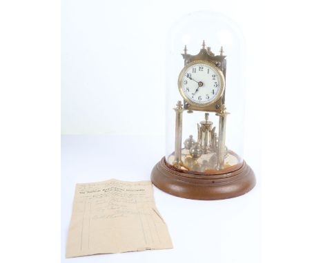 A 400 day anniversary clock, white enamel dial, Arabic numerals, glass dome, with original purchase receipt and card box, Not