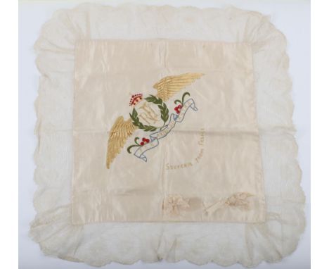 Large WW1 Royal Flying Corps Embroidered Cloth Cushion Case, fine quality example with large Royal Flying Corps pilots wings 
