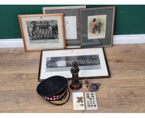 A Scots Guards Officer's Cap by Herbert Jones, Scots Guards Buttons, a Scots Guards Car Badge, a Charles Stadden Figure of a 