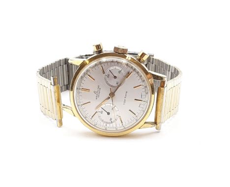A 1960s Breitling Top Time gentleman's chronograph Wristwatch having a silvered enamel dial with applied gold baton markers, 