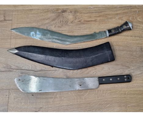 A Gurkha Kukri and a British Army Machete by S &amp; J Kitchin Ltd, stamped War Dept Arrow 1952