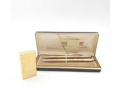 A Cross Ballpoint Pen and retractable Pencil Set in rolled gold cases in original box and a Calibri 'Molectric' 88 gold-plate