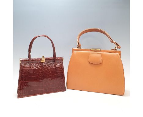 A vintage pig skin Handbag and a vintage crocodile skin Handbag