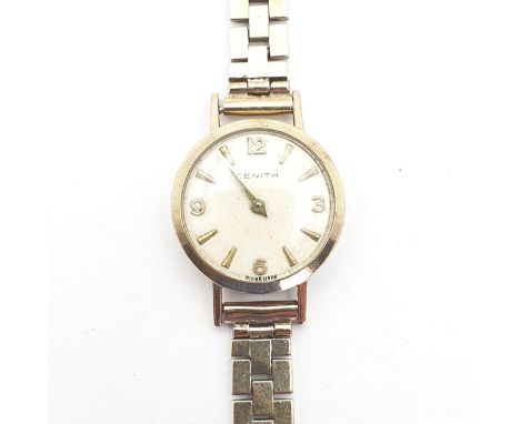 A lady's Zenith Wristwatch, the round cream dial with Arabic numerals at quarters the remainder baton markers, case width 19m