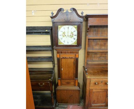 A LATE 19th CENTURY LONGCASE CLOCK, oak and mahogany, having a square hood with painted dial and eight-day movement by John O