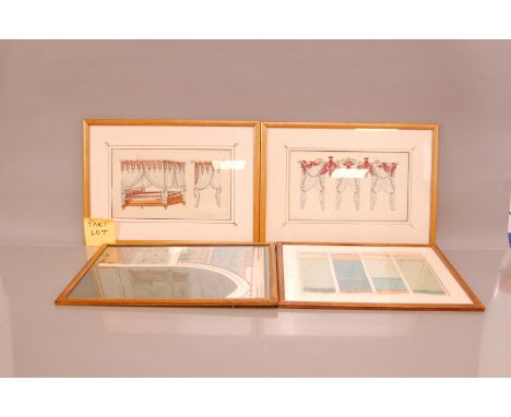 A collection of architectural drawings and prints,  framed and unframed, including two prints of a Royal funeral in Westminst