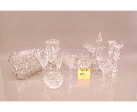 A group of glassware, including Waterford items, six wine glasses, six, sherry glasses, five coupes, four bowls (one AF) and 