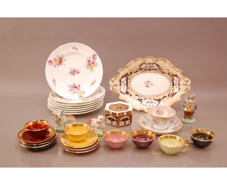 A group of ceramics, to include two mid to late 19th century ceramic sheep, seven Coalport plates, multi coloured six cups an