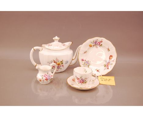 A Royal Crown Derby porcelain Derby Posies pattern tea set, saucer and sugar basin damaged