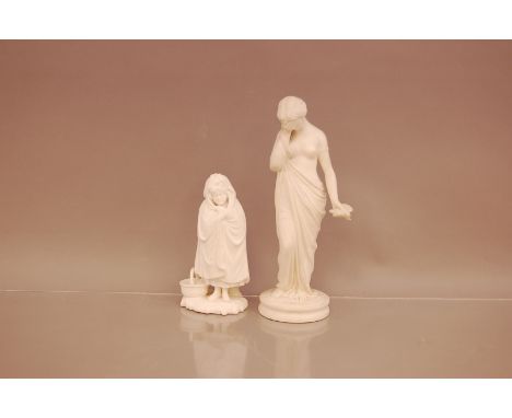 A Victorian period Royal Worcester Parian figure of Peace, 25cm high, together with a Parian figure of girl in cape (2)