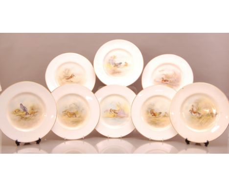 Eight Royal Worcester Bird plates, including Red Legged Partridge, two Capercailzie, black Grouse, Quail, Woodcock, Snipe and