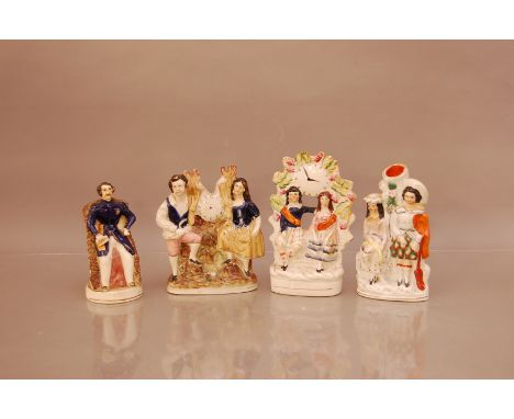 Four 19th century Staffordshire ceramic figures, including a seated Prince Albert 17cm high, and a Scottish couple, all AF (4
