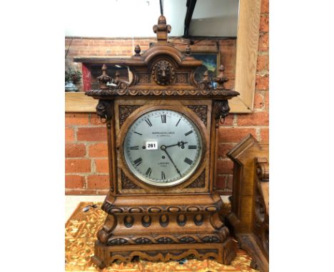 A 19th C. BARRAUD AND LUNDS GOTHIC STYLE OAK BRACKET CLOCK, THE THREE TRAIN FUSEE MOVEMENT STRIKING ON A COILED ROD, THE GRIL