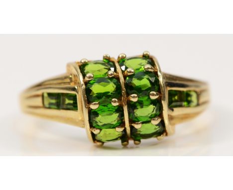 A QVC 9ct gold green gemstone cluster ring, V, 3.2g