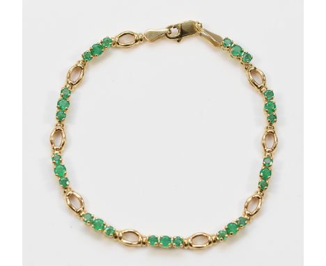 Mexico, a 14K gold emerald bracelet, 18cm, 5.2g Condition-The item is in good condition, no chips or scratches to any of the 