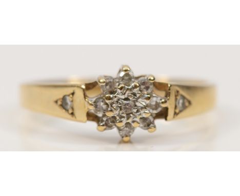 A 9ct gold single cut diamond cluster ring, K 1/2, 1.5g