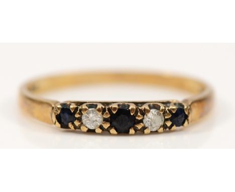 A 9ct gold sapphire and diamond half eternity ring, O 1/2, 1.3g