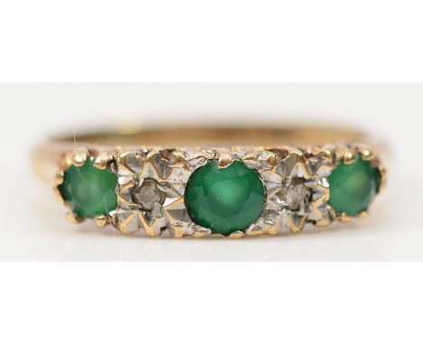 A 9ct gold emerald and diamond half eternity ring, H 1/2, 1.7g