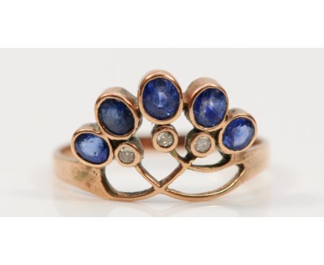 A 333 rose gold sapphire and diamond dress ring, L, 1.6g