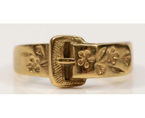 A 9ct gold floral buckle ring, Q, 3.8g