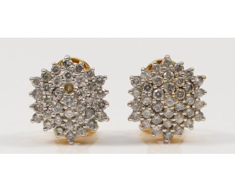 A pair of 18ct gold diamond cluster earrings, one setting vacant, 15mm, 8.6g