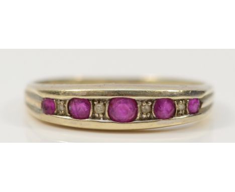 A 9ct white gold ruby and diamond half eternity ring, Q, 2.3g