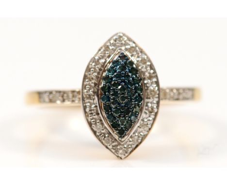 A 9ct gold diamond and blue gemstone cluster ring, P 1/2, 3g