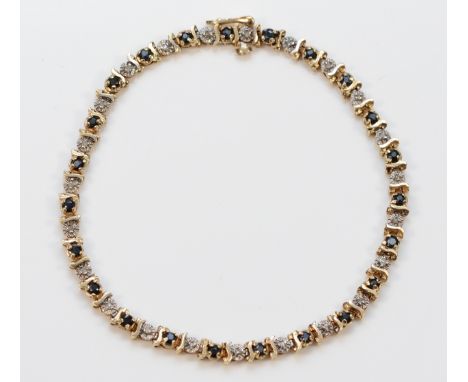 A 9ct gold diamond and sapphire bracelet, 18.5cm, 6.6g