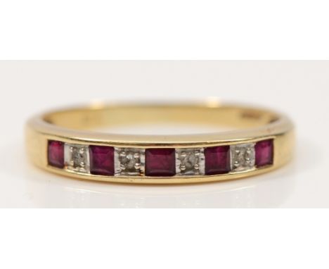 A 9ct gold ruby and diamond half eternity ring, M, 1.7g