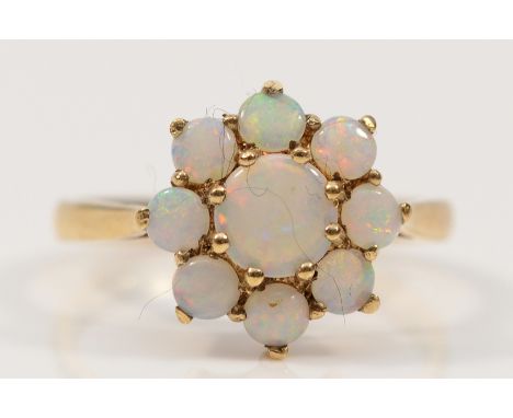 A 9ct gold opal cluster ring, O, London 1977, 2.4g