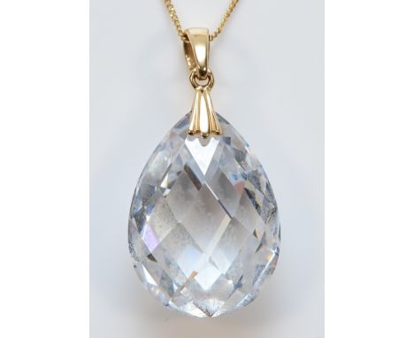 A cubic zirconia pendant with a 14K gold bail and a 9ct gold chain, 17mm, 5.3g