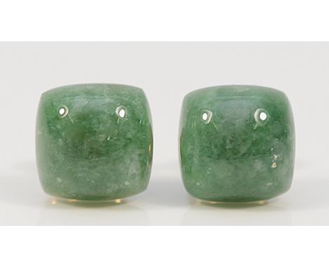 A pair of 9ct gold jade earrings with scroll backs, 9mm x 9mm, 2g