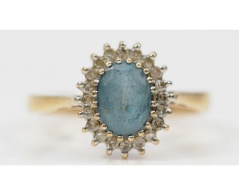 A 9ct gold sapphire and diamond cluster ring, Birmingham 1993, O, 3g