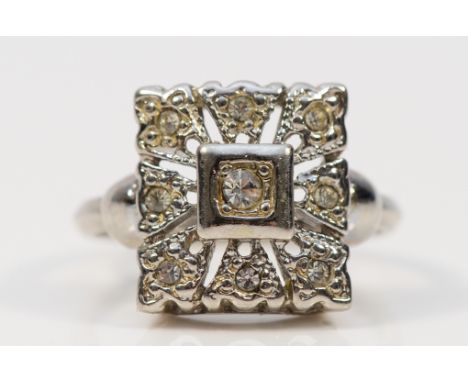 A 14K white gold and white gemstone dress ring, M 1/2, 4g