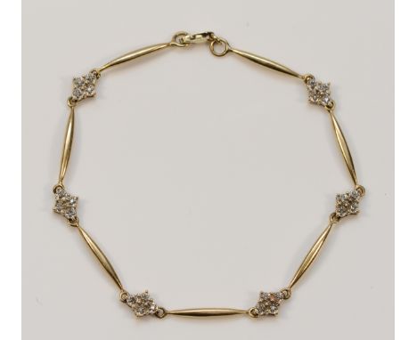 A 9ct gold diamond bracelet, 18cm, 3g