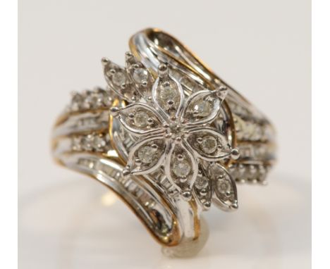 A 9ct gold vari cut diamond dress ring, stated 0.50ct, 20mm ring front, O, 4.5g