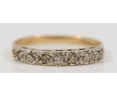 A 9ct gold single cut diamond half eternity ring, London 1984, M, 1.4g