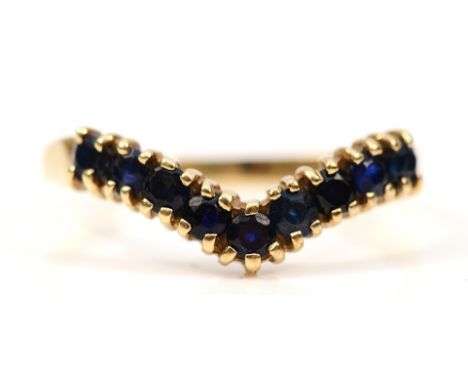 A 9ct gold sapphire wishbone shaped ring, K 1/2, 1.5g