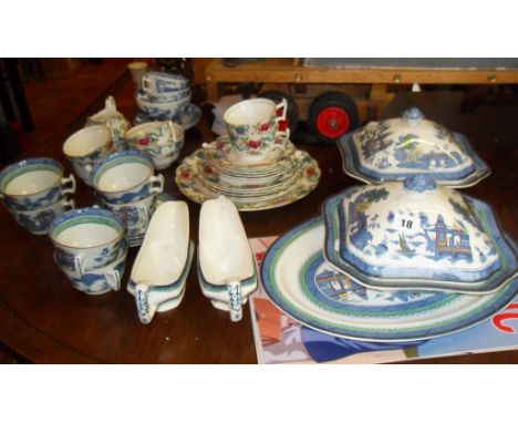 Part Woods ware "Canton" dinner service and two tureens etc. and a Booths "Flora Dora" tea set