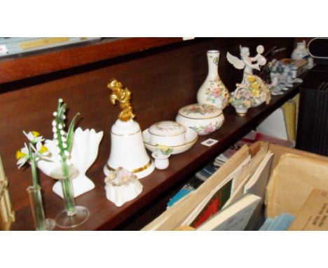 Shelf of small china ornaments including Royal Doulton & Aynsley