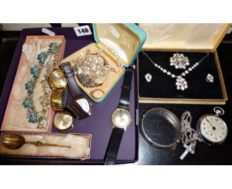 Silver and costume jewellery including watches with silver bangle and crucifix etc.